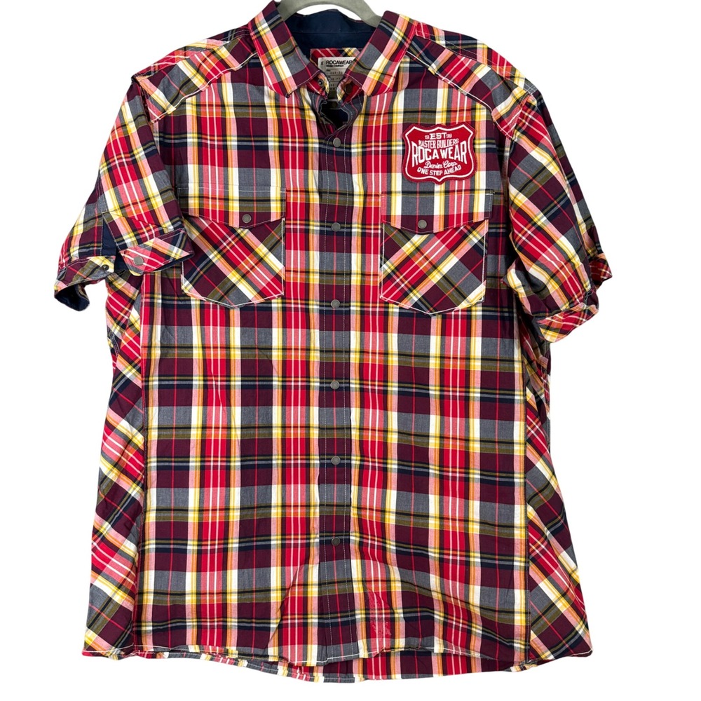 Roca Wear Men's Plaid Short Sleeve snap button hip hop street wear y2k Size‎ XL